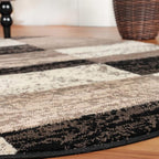 Superior Indoor Area Rug, Jute Backing, Plush Modern Rugs for Entryway, Kitchen Floors, Office Floor Cover, Color Block Rugs, Rockwood Collection, 8' Round, Chocolate