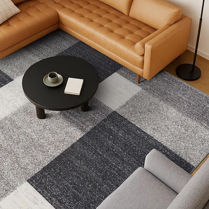 Rugshop Gray Modern Geometric Boxes Non-Slip Area Rug Non-Shedding for Dining Room, Living Room and Foyer, 8' Round