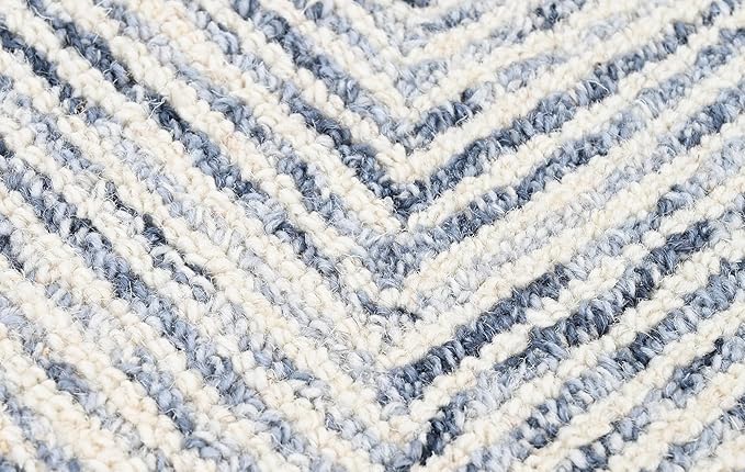 Modern Herringbone Chevron Collection Handcrafted Wool Area Rug - Durable, Zigzag Pattern, for High Traffic, Contemporary Design for Living Room, Bedroom, Dining Room Decor (Denim blue, 8' round)