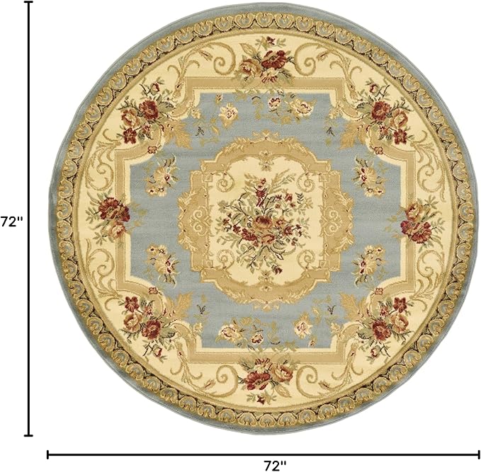 Rugs.com Chateau Collection Rug – 6 Ft Round Light Blue Medium Rug Perfect for Kitchens, Dining Rooms