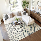 Area Rug 5x7 Rug Machine Washable Non-Slip Low Pile Print Pattern Western Rug for Living Room Bedroom Entryway Tribal Series -Navywhite/Black