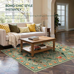 Moynesa Living Room Rug 5x7, Washable Modern Farmhouse Green Area Rugs for Bedroom Dining Room, Country Floral Bird Print Pattern Carpet, Aesthetic Home Decorations Open Floor Areas Protection