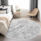 8x8 Grey Round Rug 8ft Living Room Circle Rug Vintage Round Area Rug Non Slip Indoor Carpet for Apartment