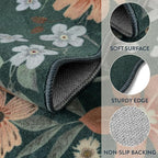 Lahome Floral Washable Living Room Rugs, 5x7 Green Area Rugs for Bedroom ‎‎‎‎Nursery, Ultra-Thin Soft Non-Slip Stain Resistant Boho Throw Carpet for Dining Room Office, Dark Green