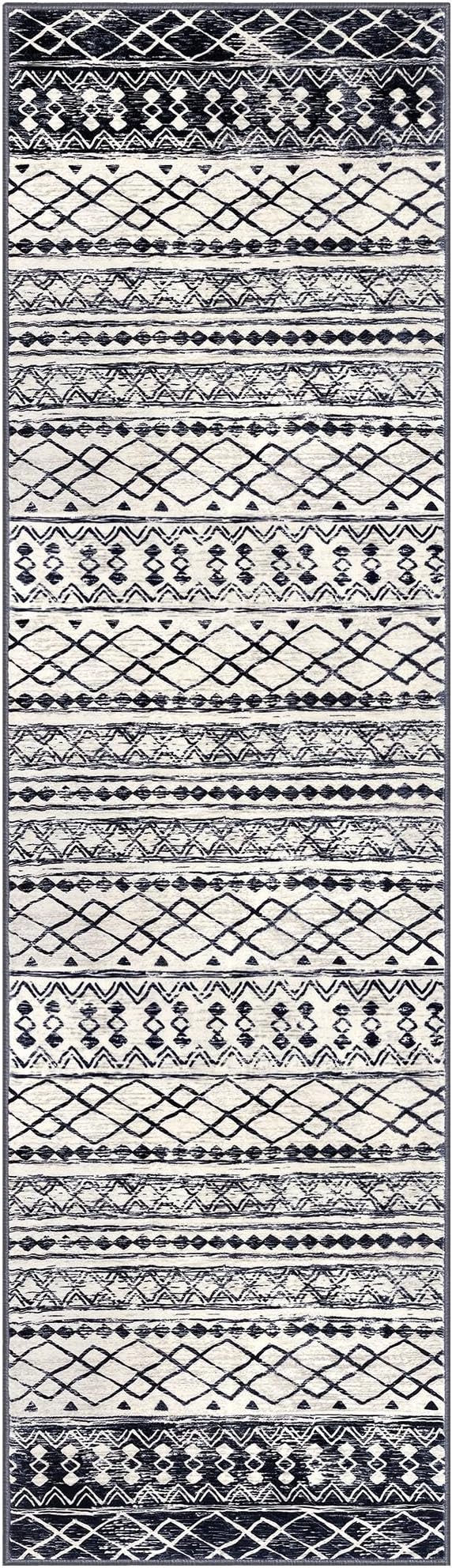 KUTA Moroccan Kitchen Rugs 2x8, Non-Slip Vintage Black Navy Blue Boho Hallway Runner Rug Ultra Soft Print Geometric Floor Carpet Runners for Bedroom Laundry Living Room