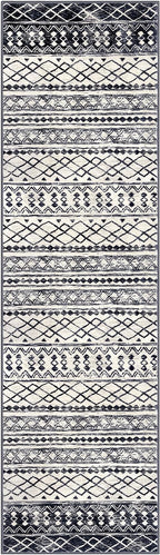 KUTA Moroccan Kitchen Rugs 2x8, Non-Slip Vintage Black Navy Blue Boho Hallway Runner Rug Ultra Soft Print Geometric Floor Carpet Runners for Bedroom Laundry Living Room