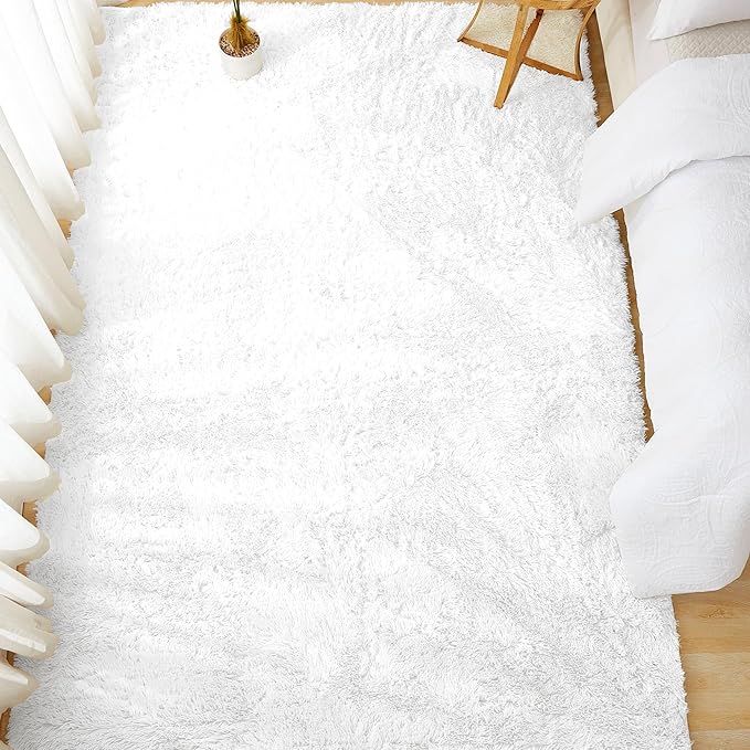Andency White Soft Area Rugs for Living Room Bedroom, 3x5 Non-Slip Fluffy Shag Carpet, Indoor Floor Fuzzy Shaggy Living Room Plush Rug for Kids Dorm Nursery Home Decor Aesthetic