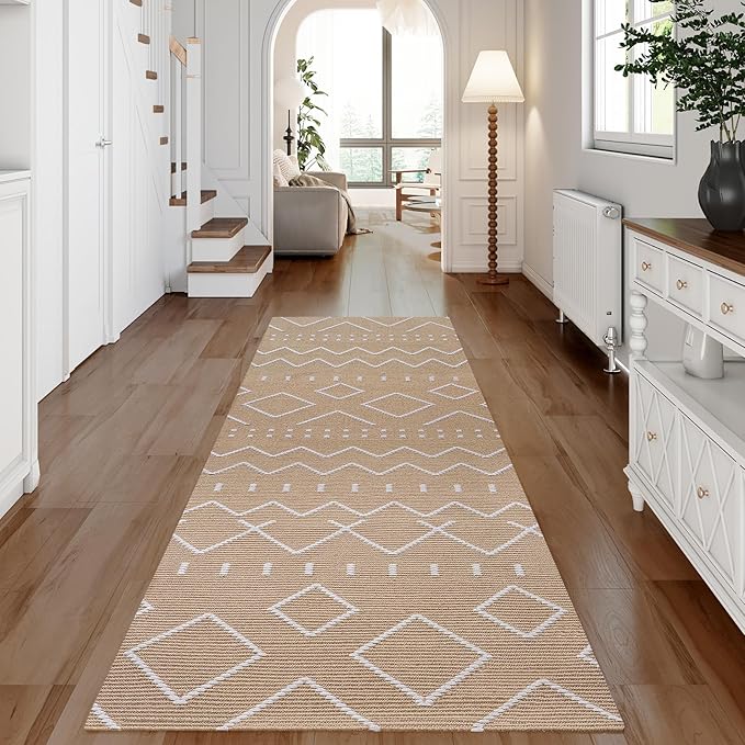 Hallway Runner Rug 2x6, Washable Kitchen Runners Non Slip, Ultra Thin Entryway Floor Mat Fit Under Door, Soft Low Pile Cotton Boho Carpet for Laundry Outdoor Bedroom