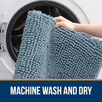 OLANLY Bathroom Rugs 59x20, Extra Soft Absorbent Chenille Bath Rugs, Rubber Backing Quick Dry, Machine Washable Bath Mats for Bathroom Floor, Tub and Shower, Home Decor Accessories, Airy Blue