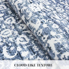 Vintage Floral 2x7 Runner Rug, Light Blue White Washable Bedroom Runner Rug Non-Slip Hallway Kitchen Runner Super Soft Thin Printed Faux Wool Carpet for Entryway Bedroom Laundry Room Indoor