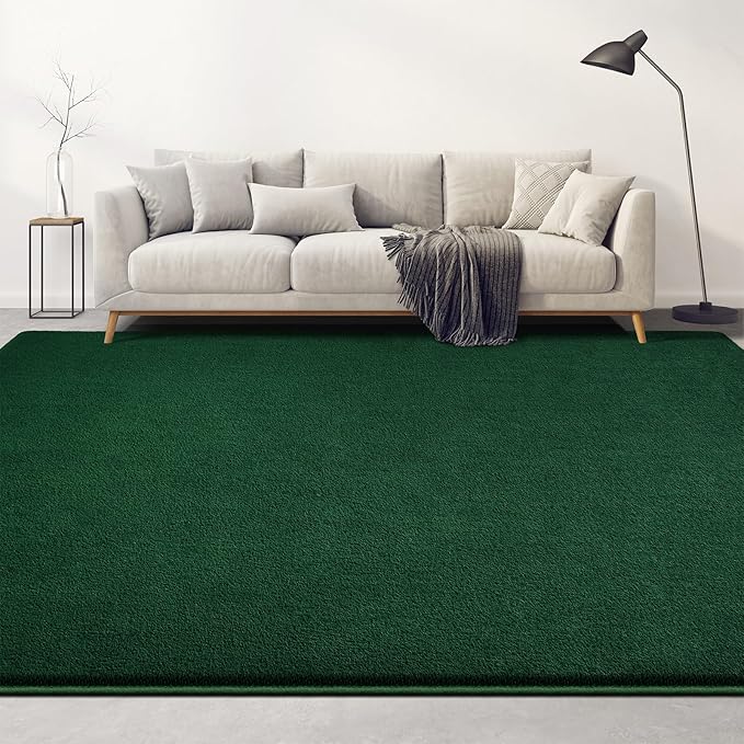 Large Area Rugs for Living Room Bedroom, 7x10 Feet Dark Green Rug, Minimalist Modern Shag Rug, Soft Thick Memory Foam Indoor Carpet, Non-Slip Washable Rug for Boys Girls Dorm Nursery Room Home Decor