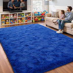 Zentavio Boys Rugs for Bedroom Blue 5x8 Large Carpet Nursery Aesthetic Kids Playroom Navy Area Rugs for Teen Home Decor Fluffy Shag Bedside Floor Living Room Carpet