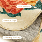 Washable Floral Runner Rug 2x5 Beige Hallway Carpet Scalloped Flower Non Slip Soft Long Kitchen Runner Farmhouse Low Pile Thin Indoor Floor Cover for Bathroom Bedroom Laundry Room Entryway