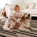 Tangsoo Washable Stripe Easy Jute Rug 4x6 for Paito,Non-Slip Indoor Outdoor Thin Carpet,Farmhouse Black Throw Mat for Front Porch Dining Room Bedroom Backyard Foyer