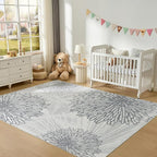 WITSHOCK 7x9 Washable Rug for Living Room,Modern Floral Distress Print Pattern Area Rugs,Stain Resistant with Non Slip Backing Carpet for Dining Room,Bedroom & Home Decor,Grey White