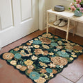 Washable Floral Area Rug 2x3 Black Small Entryway Carpet Scalloped Flower Non Slip Soft Entrance Door Mat Farmhouse Low Pile Indoor Thin Floor Cover for Bathroom Kitchen Bedroom Laundry Room