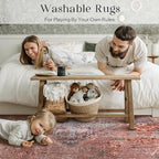 Phantoscope Washable Area Rug 4'x6' Non-Slip, Vintage Neutral Fall Rugs for Living Room, Bedroom, Dining Room, Distressed Boho Medallion Pattern, Low-Pile Foldable Floor Carpet, Rust Orange