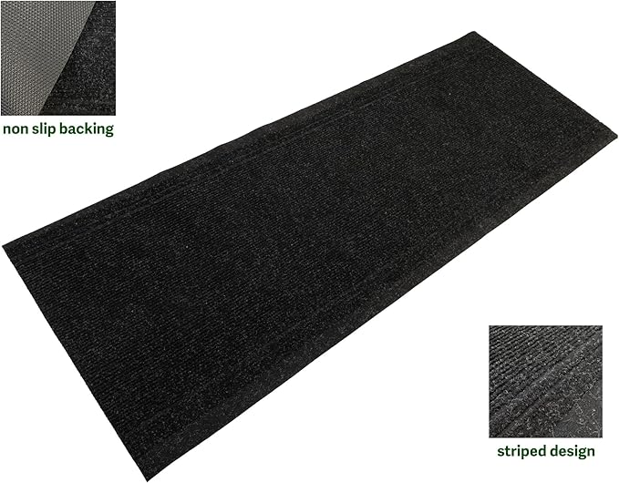 English Home Custom Size Anti Slip Charcoal Striped Design Light Weight Durable TPR Backing Thin Pile Runner Rug (26" x 13')