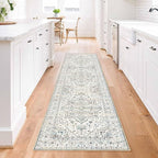 Enkor Runner Rugs for Hallway, 2x8 Washable Soft Non Slip Floor Rugs for Kitchen, Modern Mat for Living Room Bedroom Entryway White & Grey