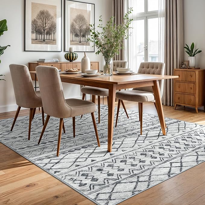 KUTA Area Rug 5x7 Grey, Washable Boho Large Living Room Moroccan Rugs Non-Slip, Ultra Soft Geometric Traditional Farmhouse Carpet for Dining Room Bedroom Dorm Office Home Décor
