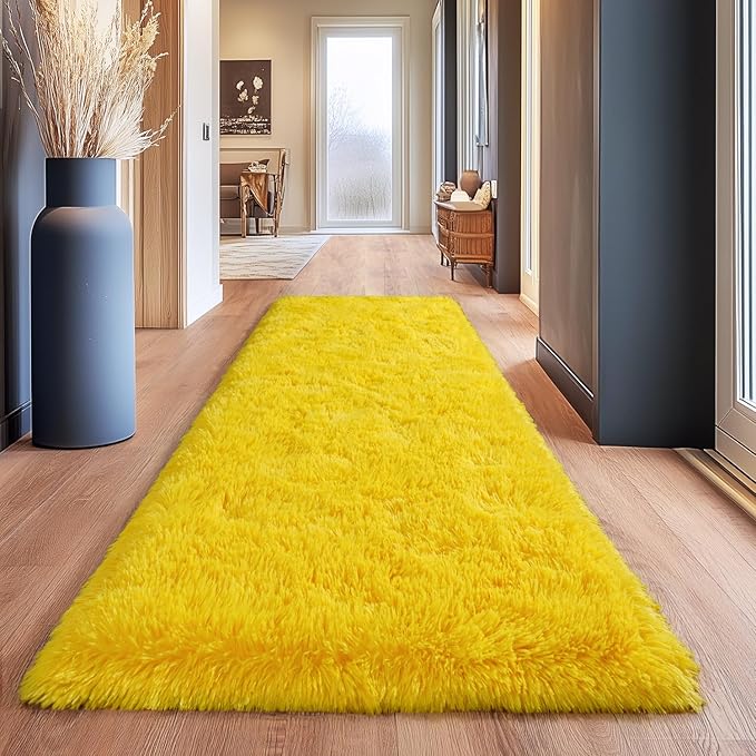 Fluffy Area Rugs for Living Room, Soft Shaggy Carpets for Living Room, Upgrade Anti-Slip Fuzzy Rugs for Kids' Room, Perfect Decor for Modern Home Yellow 2x6 Feet