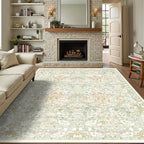 Sage Green Boho Area Rugs for Bedroom Aesthetic 8x10 - Washable Floral Farmhouse Large Rug for Living Room, Dining Room Under Table, Nursery - Soft Cottage Core Carpet with Low Pile & Non Slip