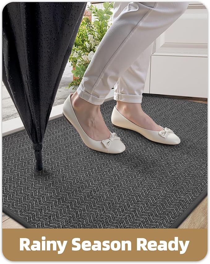 Color&Geometry Thin Indoor Entrance Mats for Home, 17"X29.5" Indoor Mats for Entryway Non Slip Rubber Backed, Dirt Trapper Door Rugs for Entryway Indoor Washable, Charcoal Grey (Rolled-up NO Creases)