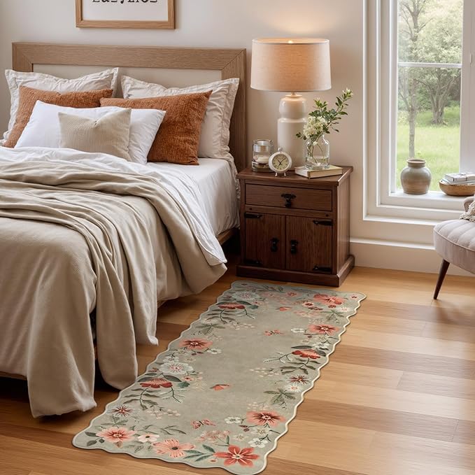 Lahome Floral Entryway Rug, 2x4 Washable Fall Kitchen Rug Ultra-Thin, Soft Non-Slip Door Mat Indoor Entrance Stain Resistant Boho Small Low-Pile Throw Carpet for Bathroom Bedroom, Brown