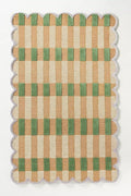 Hand-Tufted Wool Rug with Scalloped Edges, Light Blue Plaid Pattern, Cozy Soft Area Rug for Living Room, Bedroom, and Nursery, Handmade Modern Accent Rug (Green, 10X14 FEET)