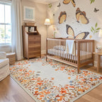 Wonnitar Fall Washable 5x7 Rug for Bedroom, Low Pile Soft Boho Floral Living Room Area Rug, Non Slip Throw Carpet for Girls Room Nursery Playroom Guest Room (Orange,5'x7')