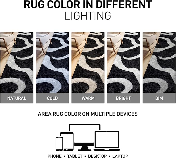 Rugshop Abstract Wavy Shag Runner Rug Anthracite Dark Gray 2' 3" x 8' Perfect for Hallways, Kitchens, or Behind The Sofa