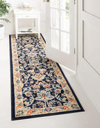 Unique Loom Sialk Hill Collection Area Rug - Washington (2' 11" x 16' 5" Runner Navy Blue/Cream)