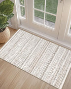 LUMI Ultra Thin Door Mat, 24x36 Non Slip Indoor Doormat Entrance Washable Rugs Entryway Oriental Vintage Soft Carpet for Kitchen Bedroom Front Door, White and Brown