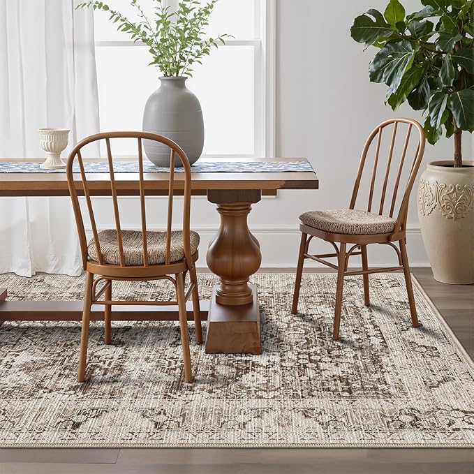 LUMI 8x12 Washable Area Rug for Living Room, Ultra Soft Traditional Vintage Rugs Non Slip with Rubber Backing, Low Profile, High Traffic, Stain Resistant Carpets, Ideal for Bedroom, Dining Room