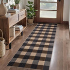 Tangsoo Checkered Easy Jute Runner Rug for Hallways,2x6 Washable Non-Slip Carpet Runner for Kitchen Bedroom Laundry Entryway Black Brown Indoor Outdoor Floor Mat