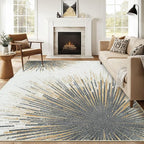 Lahome Modern Large Living Room Rug - Machine Washable Area Rug 6x9 Non-Slip Soft Bedroom Carpet, Abstract Print Indoor Throw Ultra-Thin Carpet for Dining Room Table Office Home (Gold/Gray, 6'x9')