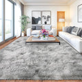 Large Soft Fluffy Rugs for Bedroom, Anti-Skid Indoor Carpet Nursery Rugs for Kids Room Home Decor, Fuzzy Rug Tie-Dyed Light Grey 9x12 Feet