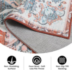 4x6 Washable Rug – Boho Non-Slip Indoor Area Rug for Living Room, Bedroom, Dining Room, Entryway – Light Blue and Terracotta Bohemian Style