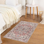 KOZYFLY Small Area Rug 2x3 Ft Rugs for Entryway Washable Boho Entry Rug Non Slip Door Mat Indoor Entrance Faux Wool Vintage Printed Kitchen Rug Throw Rugs for Entrance Kitchen, Terracotta/Beige
