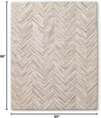 Elegant Rectangular Rug Cowhide Leather Stylish Non Slip Chevron Patchwork Area Rug for Living Room and Entryway Floor Carpet (Beige-5 x 8 ft)