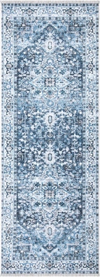Bloom Rugs Caria Washable Non-Slip 10 ft Runner - Navy Blue Traditional Runner for Entryway, Hallway, Bathroom, and Kitchen - Exact Size: 2'6" x 10'