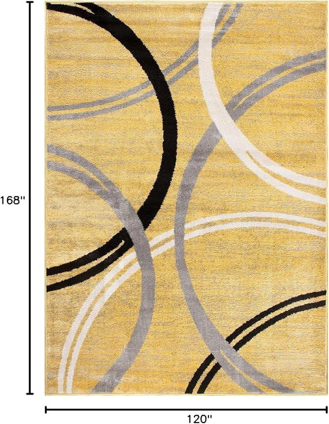 Rugshop Wavy Circles Design Area Rug, Fade-Resistant Carpet for Living Room, Dining Room, or Bedroom,Grand Room,Open Spaces Yellow, 10' x 14'