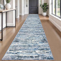 Modern Abstract Runner Rug 2.6x18, Grey Blue White Washable Long Kitchen Runner Non-Slip Soft Hallway Rug Runner Thin Print Faux Wool Carpet for Entryway Bedroom Laundry Room Indoor Home Decor