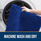 OLANLY Dog Door Mat for Muddy Paws 47x17, Absorbs Moisture and Dirt, Absorbent Non-Slip Washable Doormat, Quick Dry Chenille Mud Mat for Dogs, Entry Indoor Entryway Carpet for Inside Floor, Royal Blue