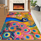Peacock Rugs for Living Room - 4x5 Rug, Boho Floral Botanical Area Rugs for Bedroom, Wonderful Peacock Rug, Peafowl Washable Carpet, Floral Animal Carpet - Peafowl Home Decor & Gifts