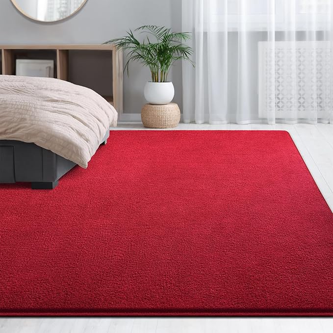 Large Area Rugs for Living Room Bedroom, 5x8 Feet Burgundy Red Rug, Minimalist Modern Shag Rug, Soft Thick Memory Foam Indoor Carpet, Non-Slip Washable Rug for Boys Girls Dorm Nursery Room Home Decor