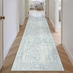 Blue Runner Rug 2x7 Hallway Machine Washable Kitchen Vintage Distressed Non Slip Long Carpet Indoor Retro Floral Bedroom Accent Throw Rug for Bathroom Office Laundry Dining Room