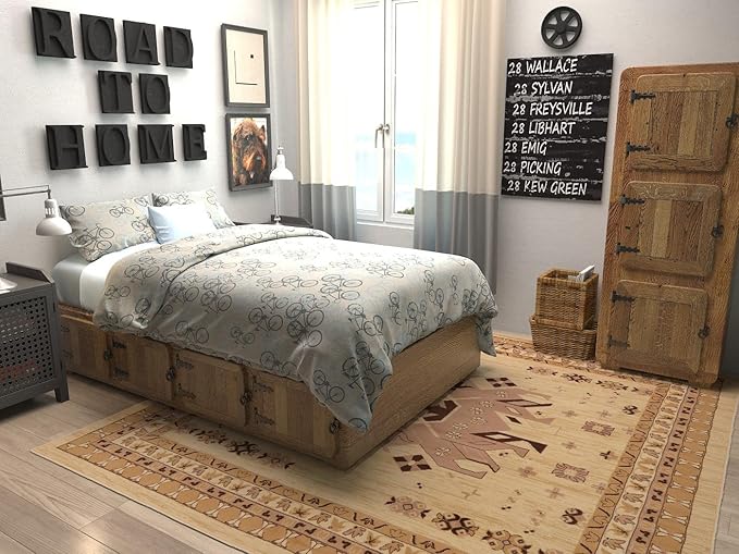 Unique Loom Taftan Collection Border Geometric Tribal Inspired Design Area Rug (8' 0 x 8' 0 Square, Ivory/ Tan)