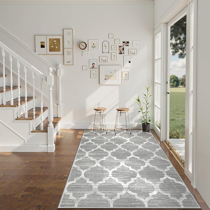 Lahome Moroccan Washable Area Rug - 4x6 Non-Slip Rugs Soft Throw Bedroom Rugs Accent Distressed Faux Wool Floor Carpet for Living Room Entry Office Kitchen Dining Room Decor (4’ X 6’, Gray)