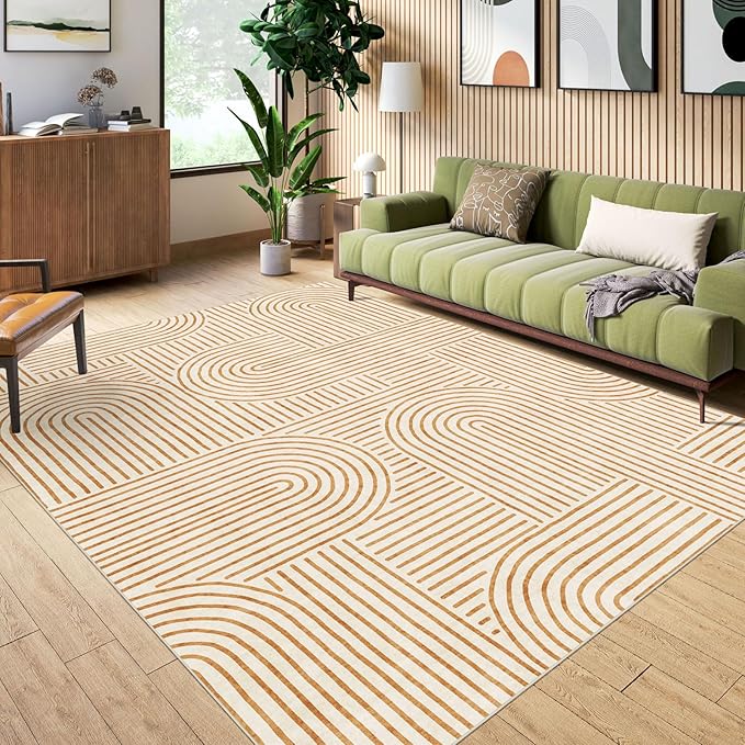 6x9 Area Rug for Living Room - Large Abstract Washable Rugs for Bedroom Non-Slip Orange Dining Room Rug Rainbow Low-Pile Carpet Soft Modern Rug for Office Nursery Room